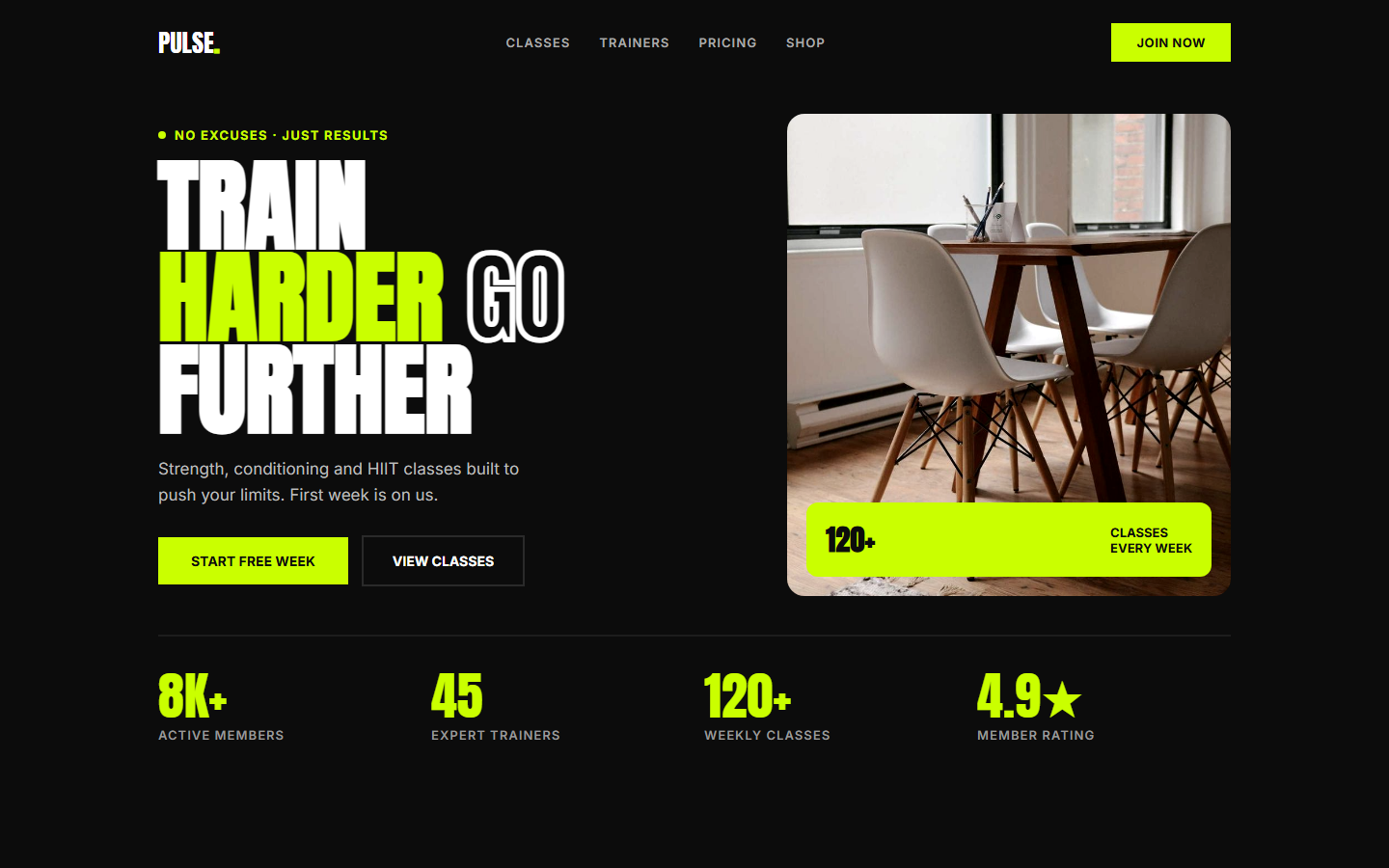 Pulse — fitness studio website concept designed by LionDigitalTech