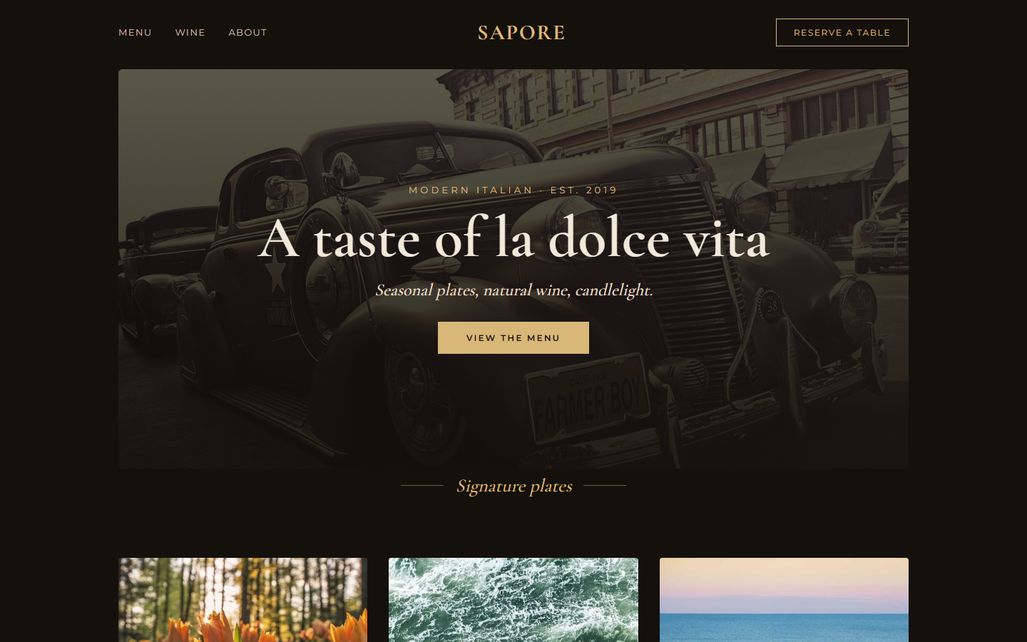 Sapore — restaurant website concept designed by LionDigitalTech
